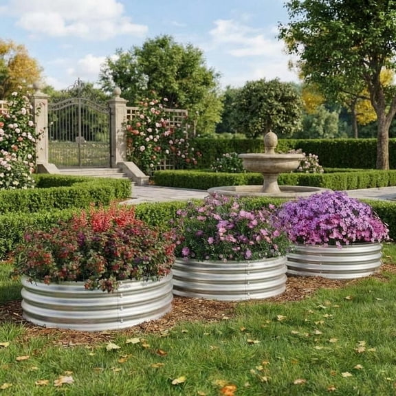 3 Pack 2x2x1ft Round Galvanized Steel Raised Garden Bed, Rust-Resistant Planter with Safe Rubber Edges, Quick Assembly for Vegetables & Outdoor Landscaping, Sliver
