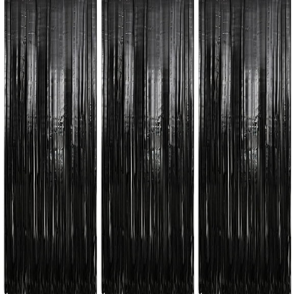 3 Pack 3.28 x 6.56 ft Black Foil Fringe Backdrop Curtain, Streamer Backdrop Curtains, Streamers Birthday Party Decorations, Tinsel Curtain for Parties, Galentines Decor, Preppy, Photo Booth