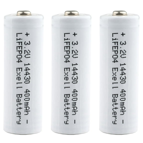 3-Pack 3.2V 400mAh Li-FePO4 Size 14430 4/5AA (14 x 43mm) Rechargeable Batteries