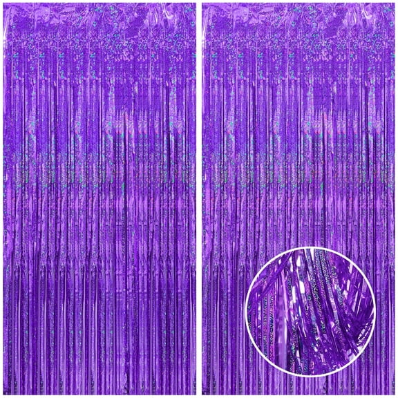 3 Pack 3.2x6.56 Ft Purple Tinsel Curtain Party Backdrop Streamers for Party Decorations
