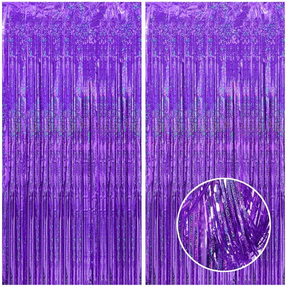 3 Pack 3.2x6.56 Ft Purple Tinsel Curtain Party Backdrop Streamers for Girls Birthday Sleepover Party Decorations