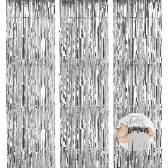 3 Pack 3.3 x 6.56 ft Silver Foil Fringe Backdrop Curtain, Streamer Backdrop Curtains, Birthday Party Decorations, Tinsel Curtain for Parties, Preppy, Photo Booth