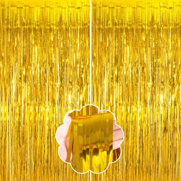 3 Pack 3.3 x 9.8 Feet Foil Fringe Curtains, Gold Metallic Tinsel Door Curtains Photo Booth Backdrop for Wedding Birthday Bridal Shower Baby Shower Bachelorette Party Decorations