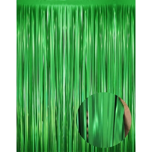 3 Pack 3.3 x 9.8 Feet Foil Fringe Curtains, Green Metallic Tinsel Door Curtains Photo Booth Backdrop for Wedding Birthday Bridal Shower Baby Shower Bachelorette Party Decorations