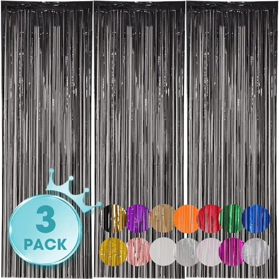 3 Pack 3.3 x 9.9 ft Black Foil Fringe Backdrop Curtain, Streamer Backdrop Curtains, Streamers Birthday Party Decorations, Tinsel Curtain for Parties, Galentines Decor, Preppy, Photo Booth