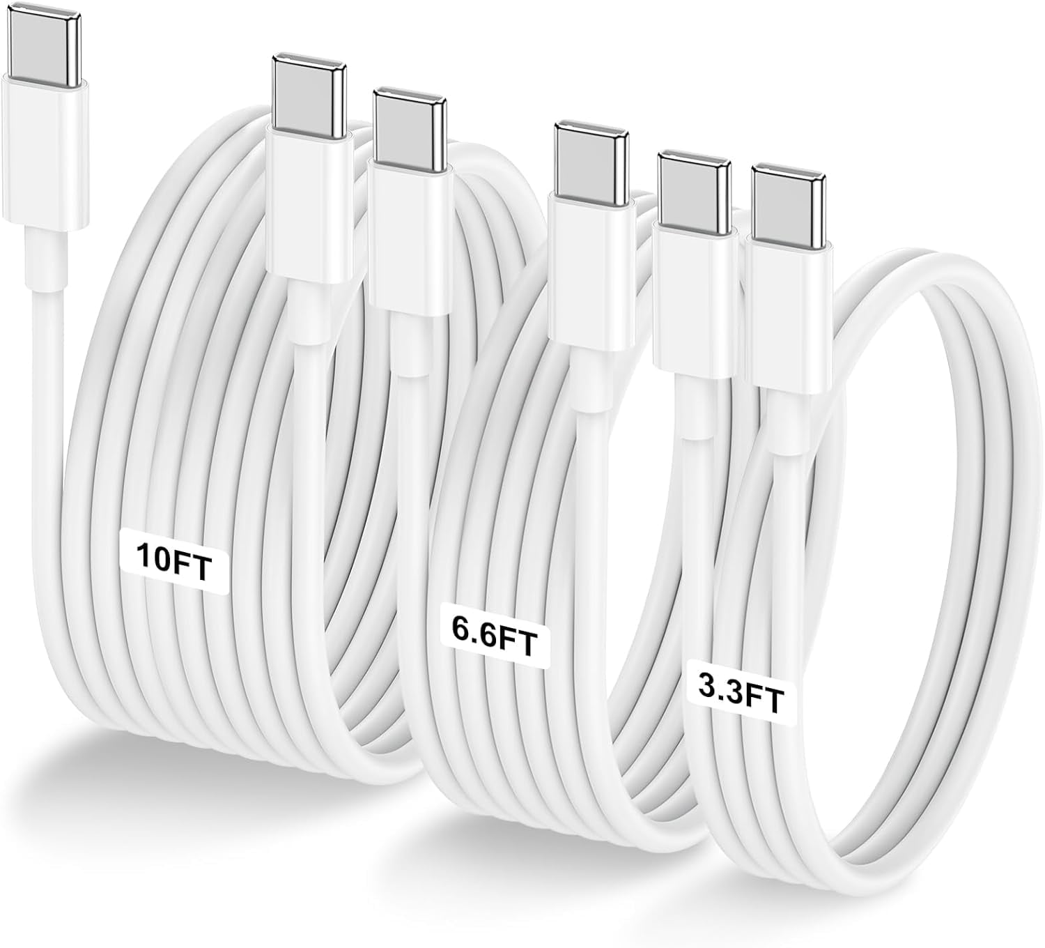 3-Pack [3.3FT+6FT+10FT] 60W USB C to USB C Cable, Type C to Type C Cable,Fast Charging Cable Compatible with iPhone 15/Plus/15 Pro/Pro Max，Samsung Galaxy S23 S22, iPad Pro, MacBook Air and More