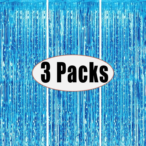 3 Pack 3.3ft x 9.9ft Blue Metallic Tinsel Foil Fringe Curtains Photo Booth Props for Birthday Wedding Engagement Bridal Shower Baby Shower Bachelorette Holiday Celebration Party Decorations