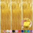 thumbnail image 1 of 3 Pack 3.3x6.6 Feet Gold Foil Fringe Backdrop Curtains, Tinsel Streamers Birthday Party Decorations, Fringe Backdrop for 2025 New Years Eve, Graduation, Baby Shower, Gender Reveal, 1 of 7