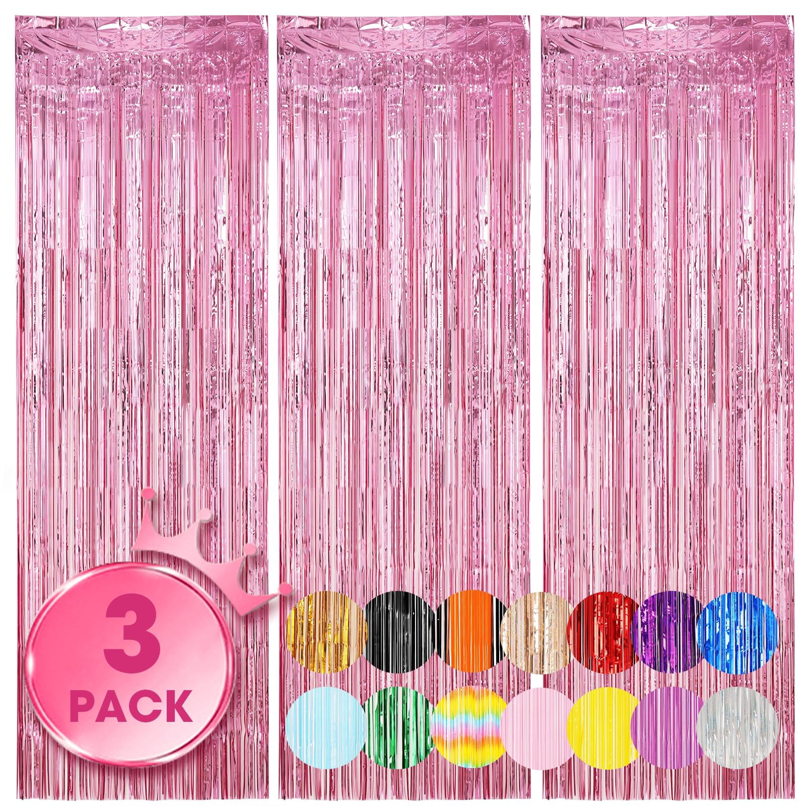 3 Pack 3.3x8.2 Feet Champagne Foil Fringe Backdrop Curtains, Tinsel Streamers for Birthday, Graduation, Baby Shower, Gender Reveal, Disco Party Decorations