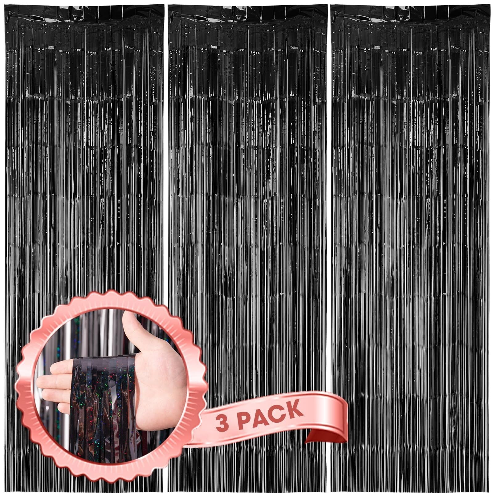2 Pack Black Fringe Curtains - 3.3x8.3 Ft Foil Fringe Backdrop For Parties & Events