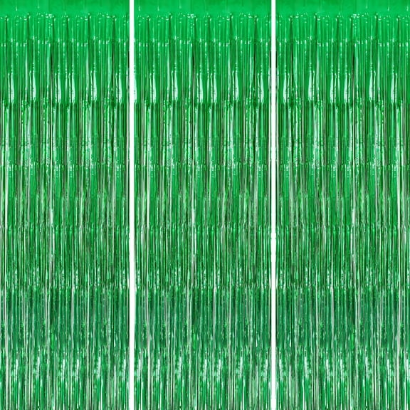 3 Pack 3.3x9.9 Ft Green Foil Fringe Backdrop Curtains, Tinsel Streamers, Fringe Backdrop for New Years Eve, Graduation, Birthday, Baby Shower, Disco Party