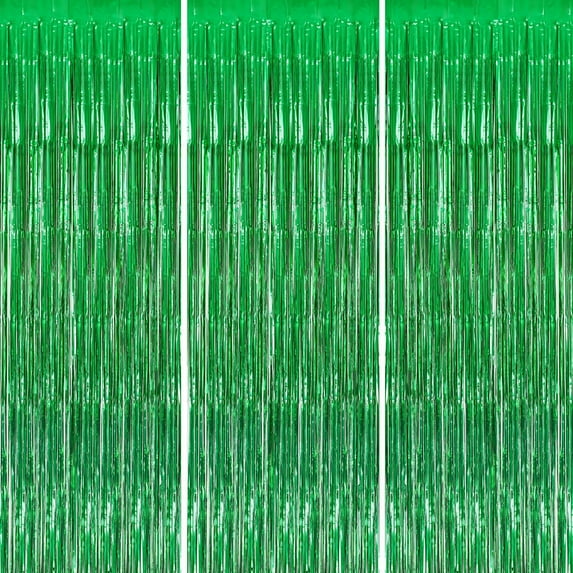 3 Pack 3.3x9.9 Ft Green Foil Fringe Backdrop Curtains, Tinsel Streamers, Fringe Backdrop for New Years Eve, Graduation, Birthday, Baby Shower, Disco Party