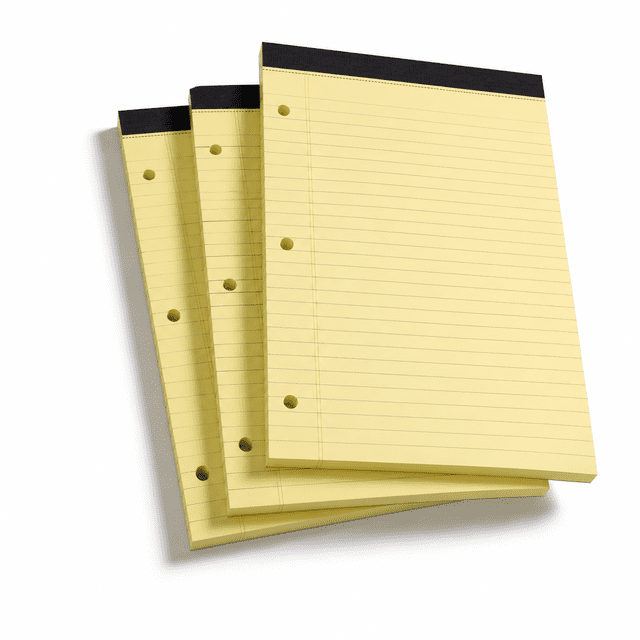 Packthis Notepad 3 Pack-30 Sheets/Pad-Yellow 8.5 x 11 Wide Ruled 3 Hole Legal Writing ...