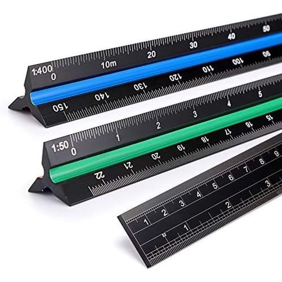 3 Pack 30CM Solid Triangular Architect Scale Ruler Set, 3-Colors- Architectural and Engineer Scale Metal Ruler Set, Clear Scale Metal Drafting Rulers for Civil Engineer Blueprint