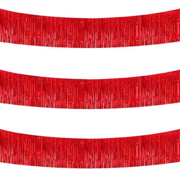 3 Pack 30Ft Red Metallic Foil Fringe Garland for Party, Wedding, Holiday Decor
