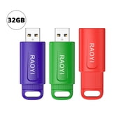 USB Flash Drive 32G 3 Pack, RAOYI Thumb Drive Retractable USB 2.0 Memory Stick Jump Drives 3 Colors