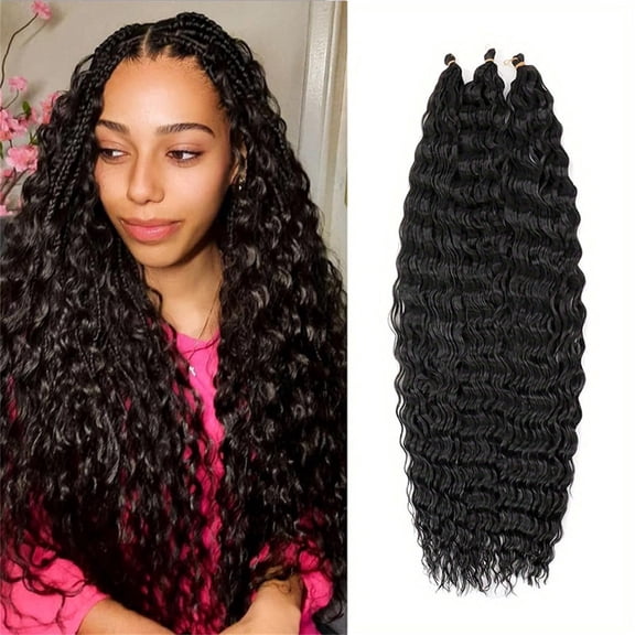 3 Pack 32 In Deep Wave Bundles Crochet Hair, Boho Hair for Braiding, Hair Extensions for Women