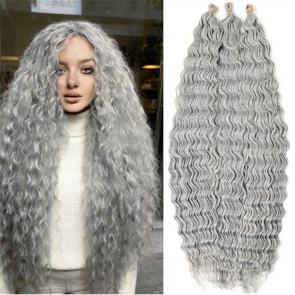 3 Pack 32 In Deep Wave Bundles Crochet Hair, Boho Hair for Braiding, Hair Extensions for Women