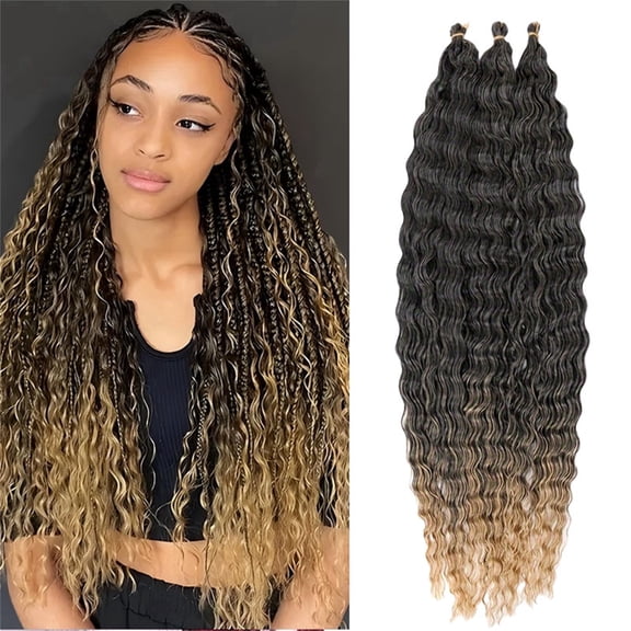 3 Pack 32 In Deep Wave Bundles Crochet Hair, Boho Hair for Braiding, Hair Extensions for Women