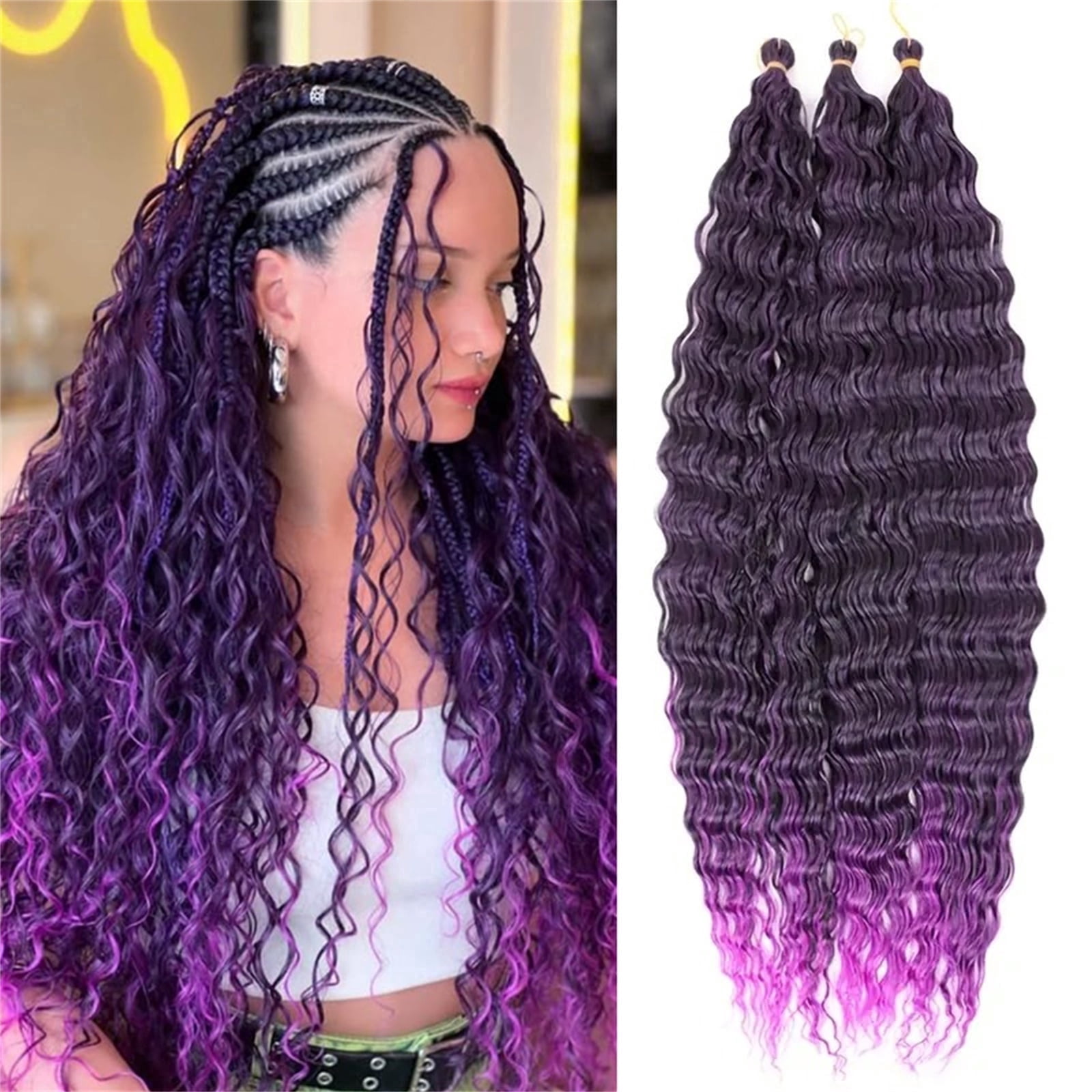 3 Pack 32 In Deep Wave Bundles Crochet Hair, Boho Hair for Braiding, Hair Extensions for Women