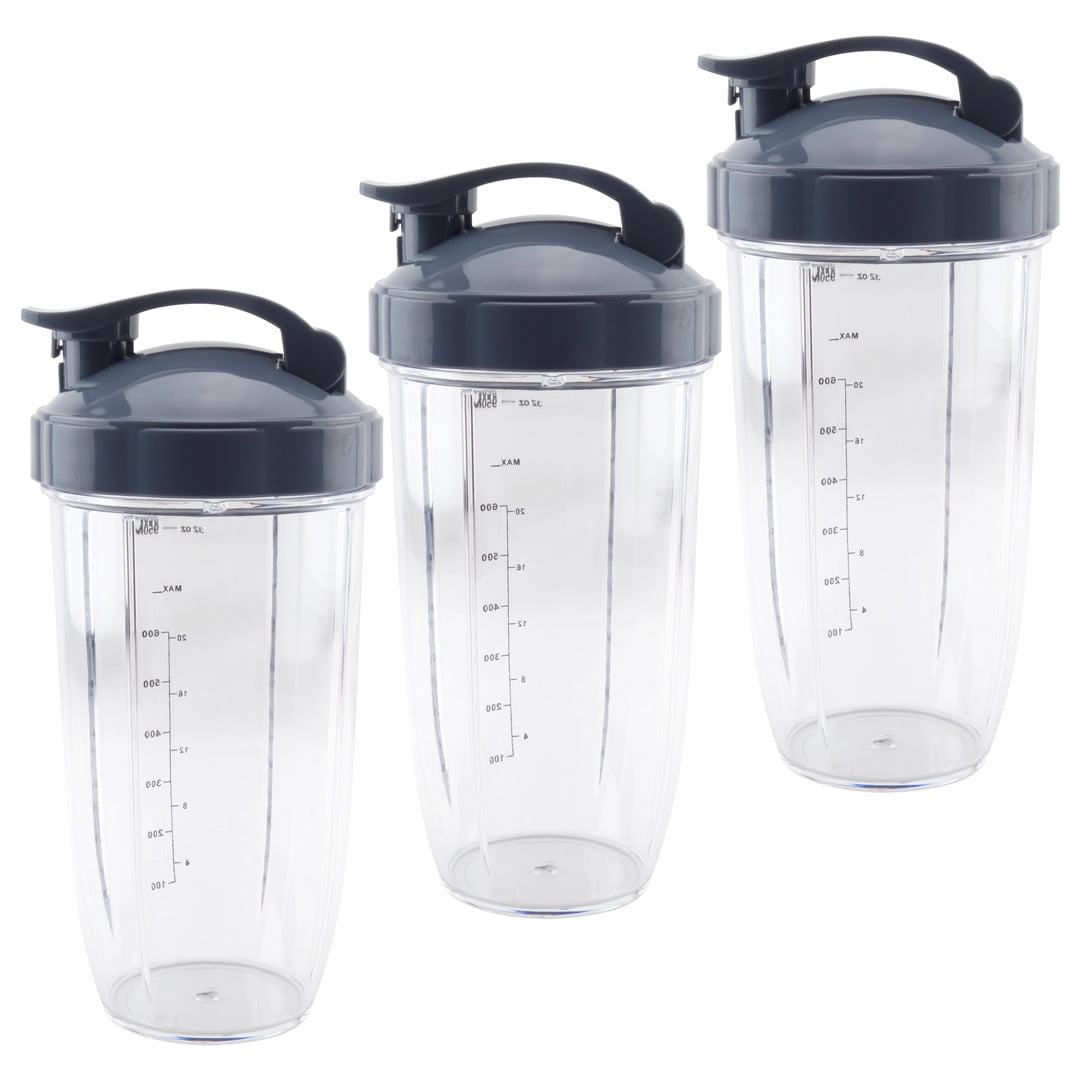 3 Pack 20 oz Cups with to Go Lids and Flat Blade Replacement Set for Magic Bullet Blenders MB1001 BL0101