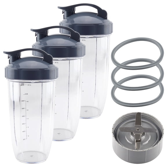 3 Pack 32 oz Colossal Cups with Flip To-Go Lids, Extractor Blade and 3 Gaskets Replacement Part Compatible with NutriBullet NB-101B NB-101S NB-201