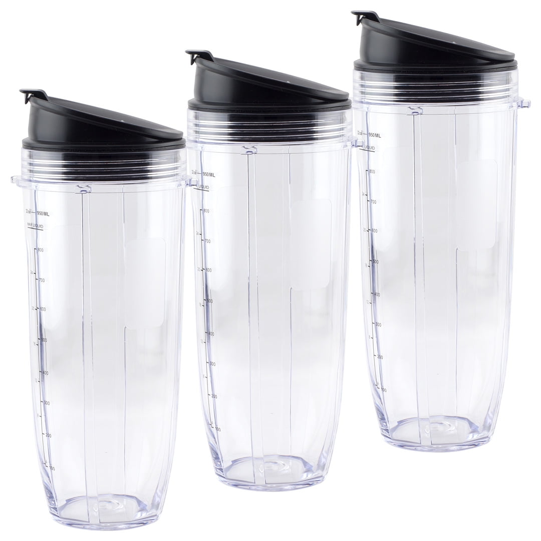 3 Pack 32 oz Cup with Sip & Seal Lid Replacement Parts 407KKU641 408KKU641 Compatible with Nutri Ninja Auto-iQ BL480 BL640 CT680 Blenders