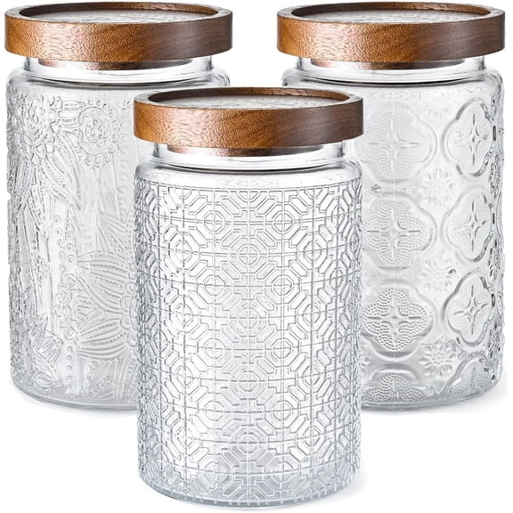 3-Pack 32oz Glass Jars with Airtight Lids, Kitchen Canister Set for Coffee, Sugar, Flour, Snacks, Pantry Storage Containers