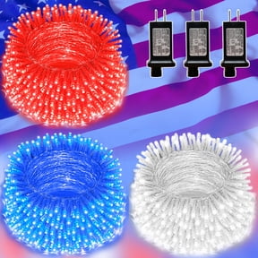 3 Pack 33ft 100 LED String Lights, Transparent Wire Fairy Lights with 11 Lighting Modes, Red White Blue Plug-in Patriotic Lights for 4th of July, Party & Home Decor