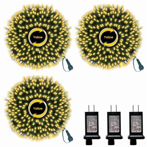 3 Pack 33ft Christmas Decorative Mini Lights, 100 LED Green Wire Fairy Starry String Lights Plug in, 11 Lighting Modes, for Xmas Tree Wedding Party Decoration (Yellow)