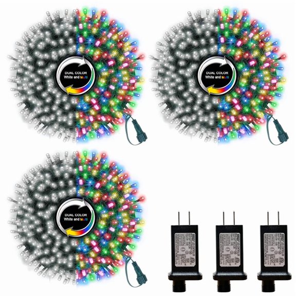 3 Pack 33ft Christmas Decorative Mini Lights, 100 LED Green Wire Fairy Starry String Lights Plug in, 11 Lighting Modes, for Xmas Tree Wedding Party Decoration (Multicolor & White)