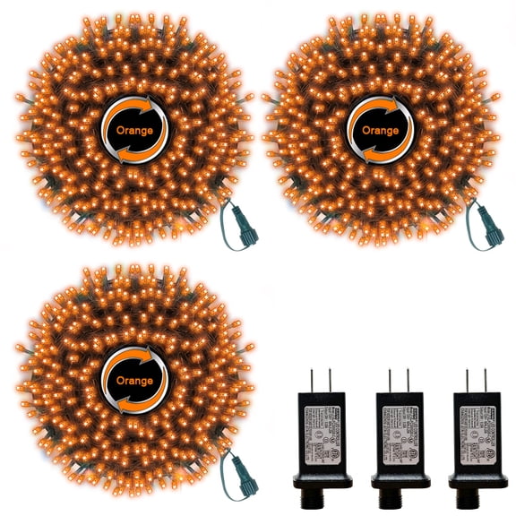 3 Pack 33ft Christmas Decorative Mini Lights, 100 LED Green Wire Fairy Starry String Lights Plug in, 11 Lighting Modes, for Xmas Tree Wedding Party Decoration (Orange)