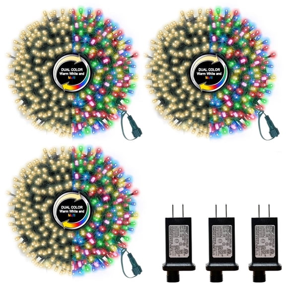 3 Pack 33ft Christmas Decorative Mini Lights, 100 LED Green Wire Fairy Starry String Lights Plug in, 11 Lighting Modes, for Xmas Tree Wedding Party Decoration (Yellow & Multicolor)