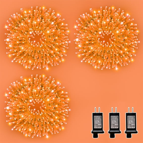 3 Pack 33ft Christmas Mini Lights, 100 LED Clear Wire Starry String Lights, Plug-in Fairy Lights with 11 Lighting Modes, Orange, for Christmas Tree, Wedding & Party Decoration