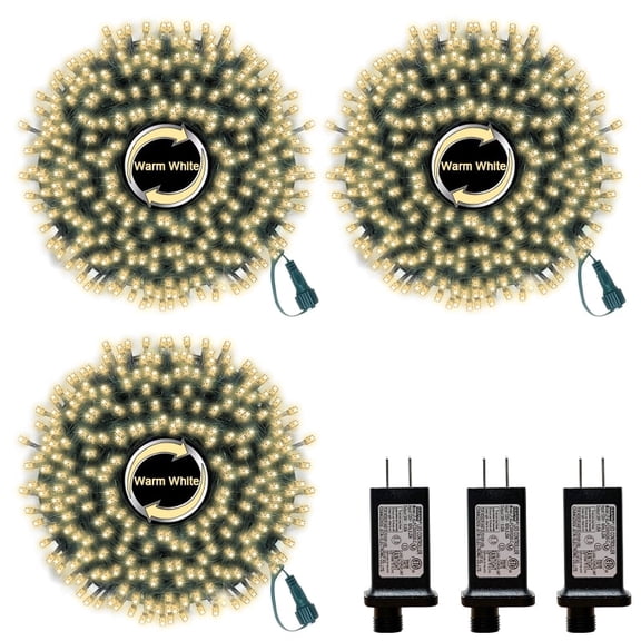 3 Pack 33ft Christmas Mini Lights, 100 LED Green Wire Starry String Lights, Plug-in Fairy Lights with 11 Lighting Modes, Warm White, for Christmas Tree, Wedding & Party Decoration