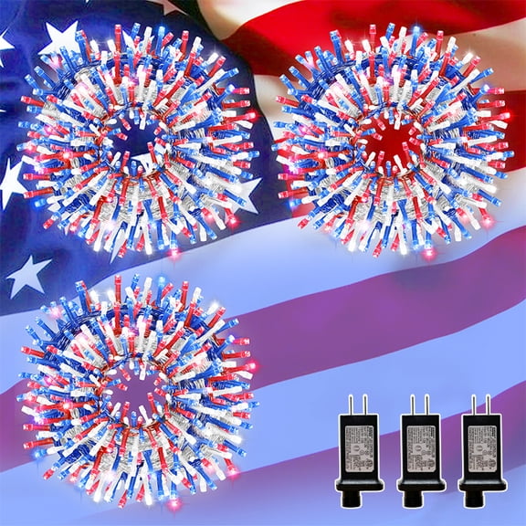 3 Pack 33ft Lights, 100 LED Red, Blue & White String Lights, Clear Wire, 11 Modes Plug-in Fairy Lights for Holiday Decor