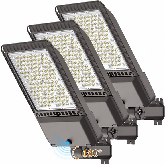 3-Pack 340W LED Parking Lot Lighting Fixture, 85000LM 6000K Daylight, Dusk to Dawn Sensor, IP65 Waterproof, 11 Years Lifespan for Street Yard Garage