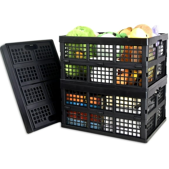 3 Pack 34L Large Plastic Folding Crates for Storage, Collapsible Crate for Storing Food Bottle Toy Book Rectangular Storage Crate for Home Office Kitchen Classroom