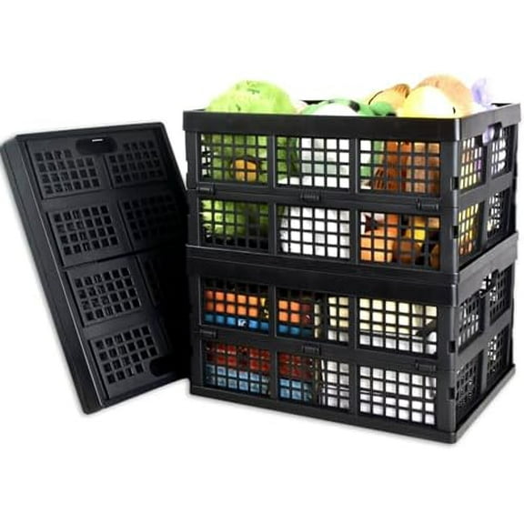 3 Pack 34L Large Plastic Folding Crates for Storage, Collapsible Crate for Storing Food Bottle Toy Book Rectangular Storage Crate for Home Office Kitchen Classroom$$Office
