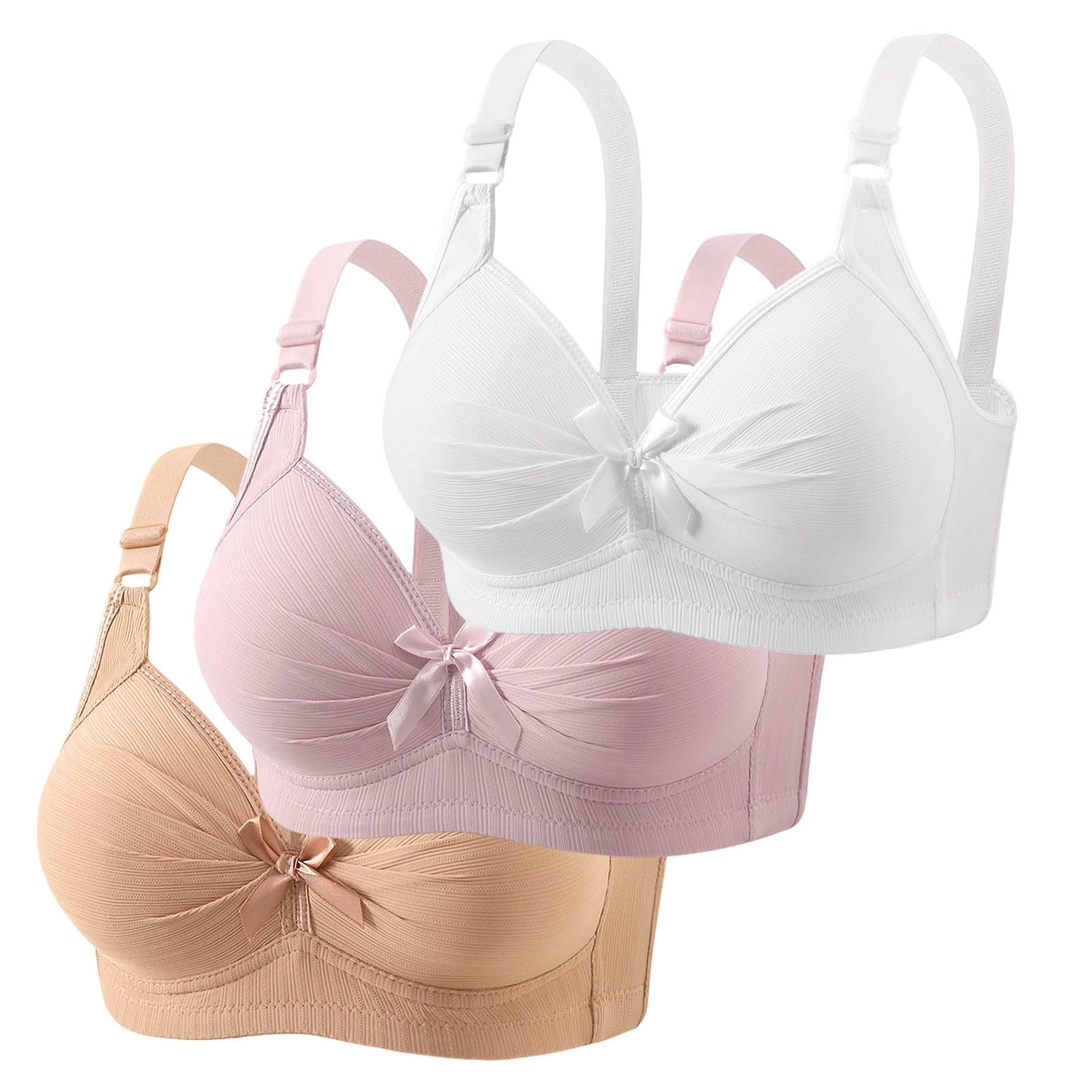 3 Pack 36-50 B/C/D Cup Wireless Bras – Plus Size Seamless No Underwire ...