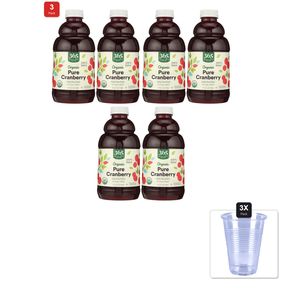 3 Pack | 365 By Whole Foods Market, Organic Cranberry Juice, 32 Fl Oz (Pack Of 2) & 3x Disposable Cup
