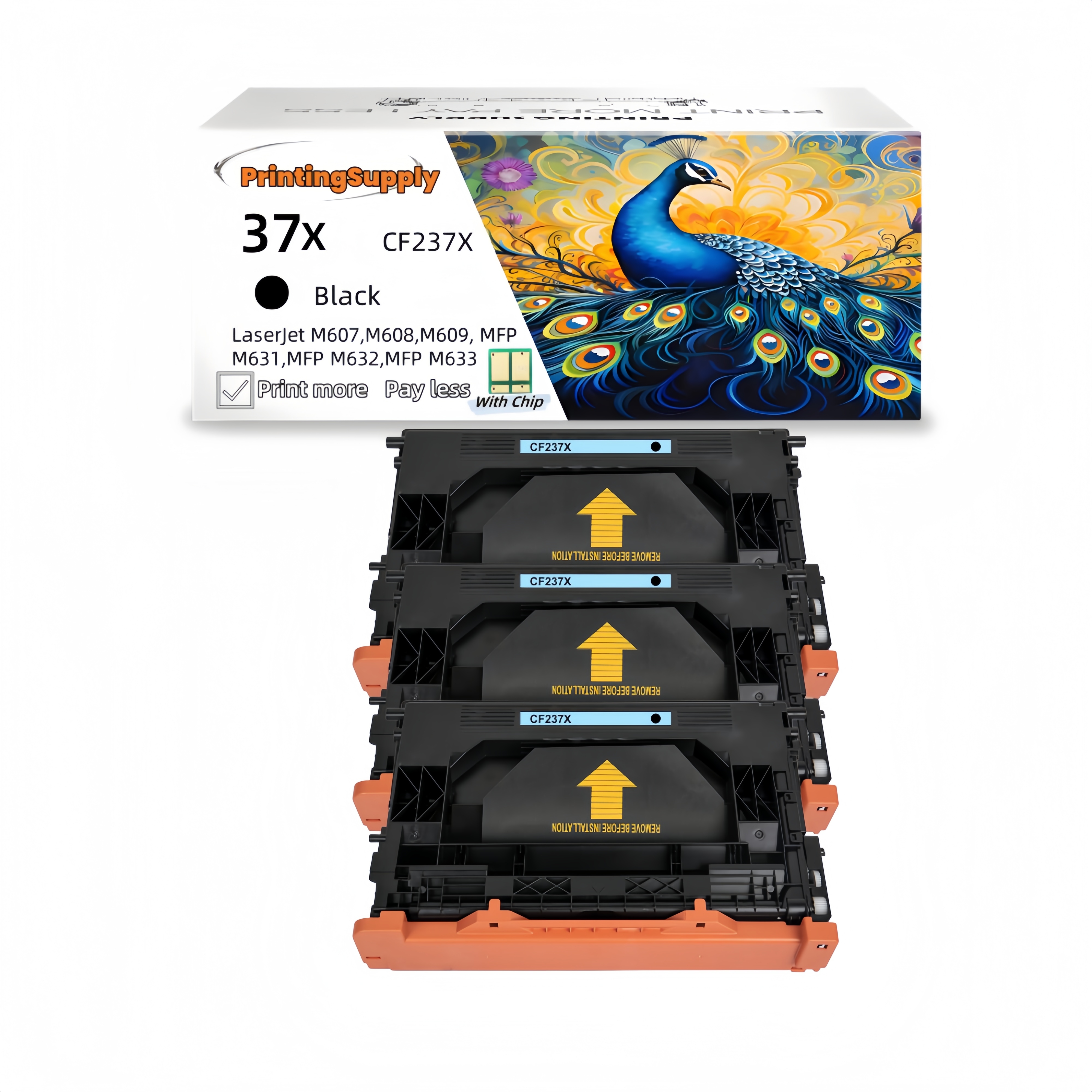 3 Pack 37X CF237X High Yield Black Toner Cartridge Compatible for HP ...