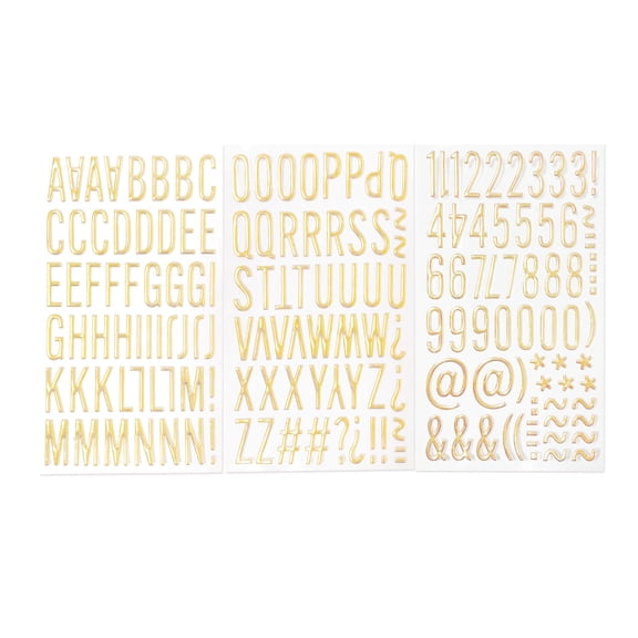 3-Pack 3D Gold Puffy Alphabet, Number & Symbol DIY Stickers for Scrapbooking, Cards, Crafts,Gift Decor DIY, Easy Peel & Stick,B