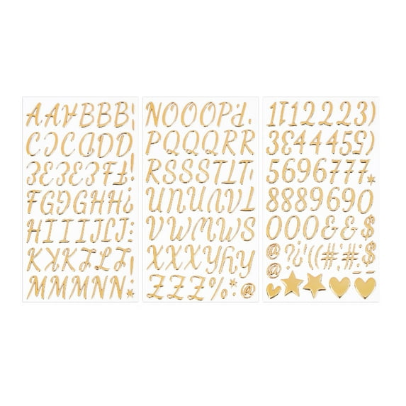 3-Pack 3D Gold Puffy Alphabet, Number & Symbol DIY Stickers for Scrapbooking, Cards, Crafts,Gift Decor DIY, Easy Peel & Stick,C