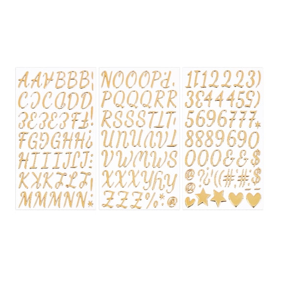 3-Pack 3D Gold Puffy Alphabet, Number & Symbol DIY Stickers for Scrapbooking, Cards, Crafts,Gift Decor DIY, Easy Peel & Stick,C