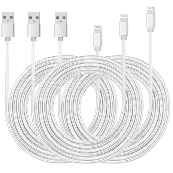 [3 Pack] 3ft Long MFI Certified Phone Charger Cable - Heavy-Duty Durable Braided Data Sync Lightning to USB Charging Cables Cords for iPhones - Silver