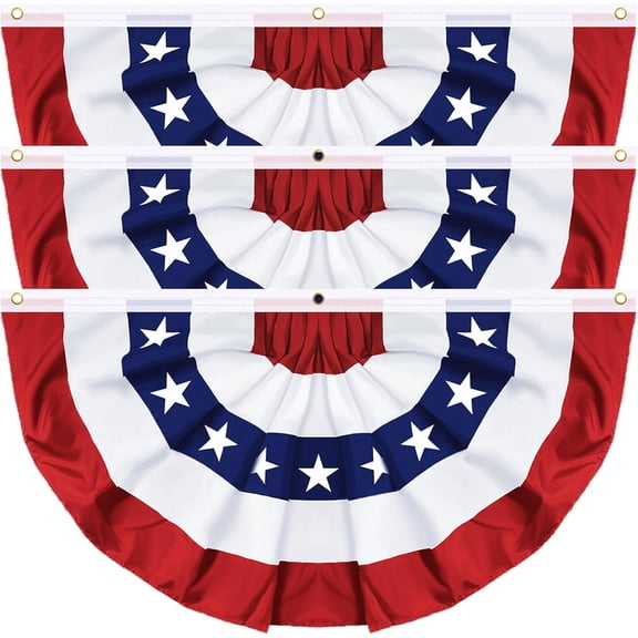 3 Pack 3x6 FT USA Pleated Fan Flag, American Bunting Flag Patriotic Half Fan Banner 4th of July Decorations Outdoor Memorial Day Decor Fourth July Independence Day Outside Red White and Blue Decor