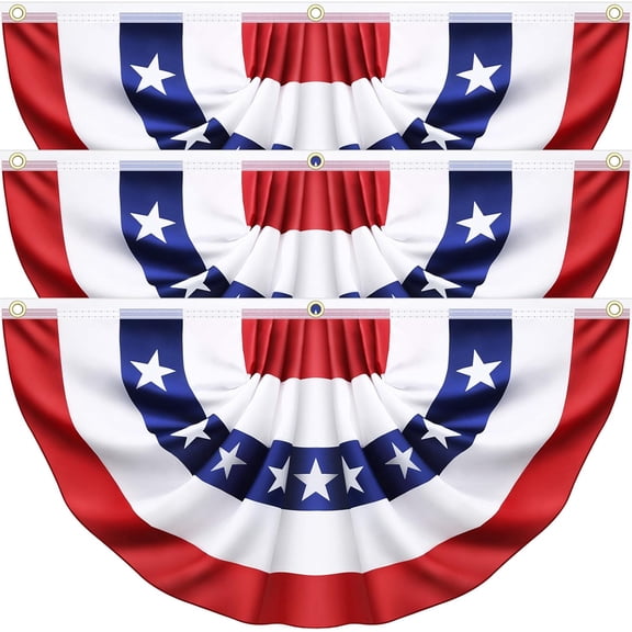 3 Pack 3x6 Ft American Pleated Fan Flag, USA Patriotic Flag Bunting Half Fan Banner for Outside Red White and Blue Decor Memorial Day Independence Day 4th of july Decorations