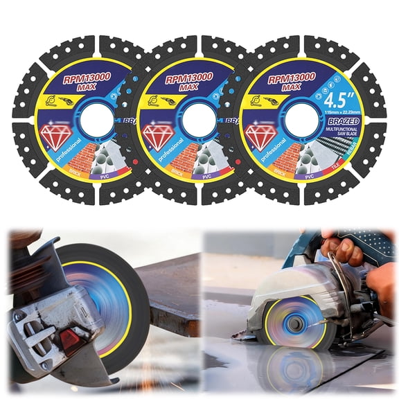 3 Pack 4.5" Diamond Multi-Purpose Saw Blades Diamond Blade for Angle Grinder for Cutting Tile Marble Quartz Stone Metal & Plastic Wet or Dry Use