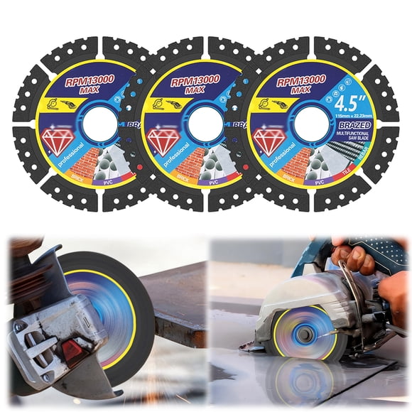 3 Pack 4.5" Diamond Multi-Purpose Saw Blades Diamond Blade for Angle Grinder for Cutting Tile Marble Quartz Stone Metal & Plastic Wet or Dry Use